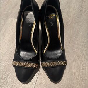Lanvin Black Heels with Gold Accent